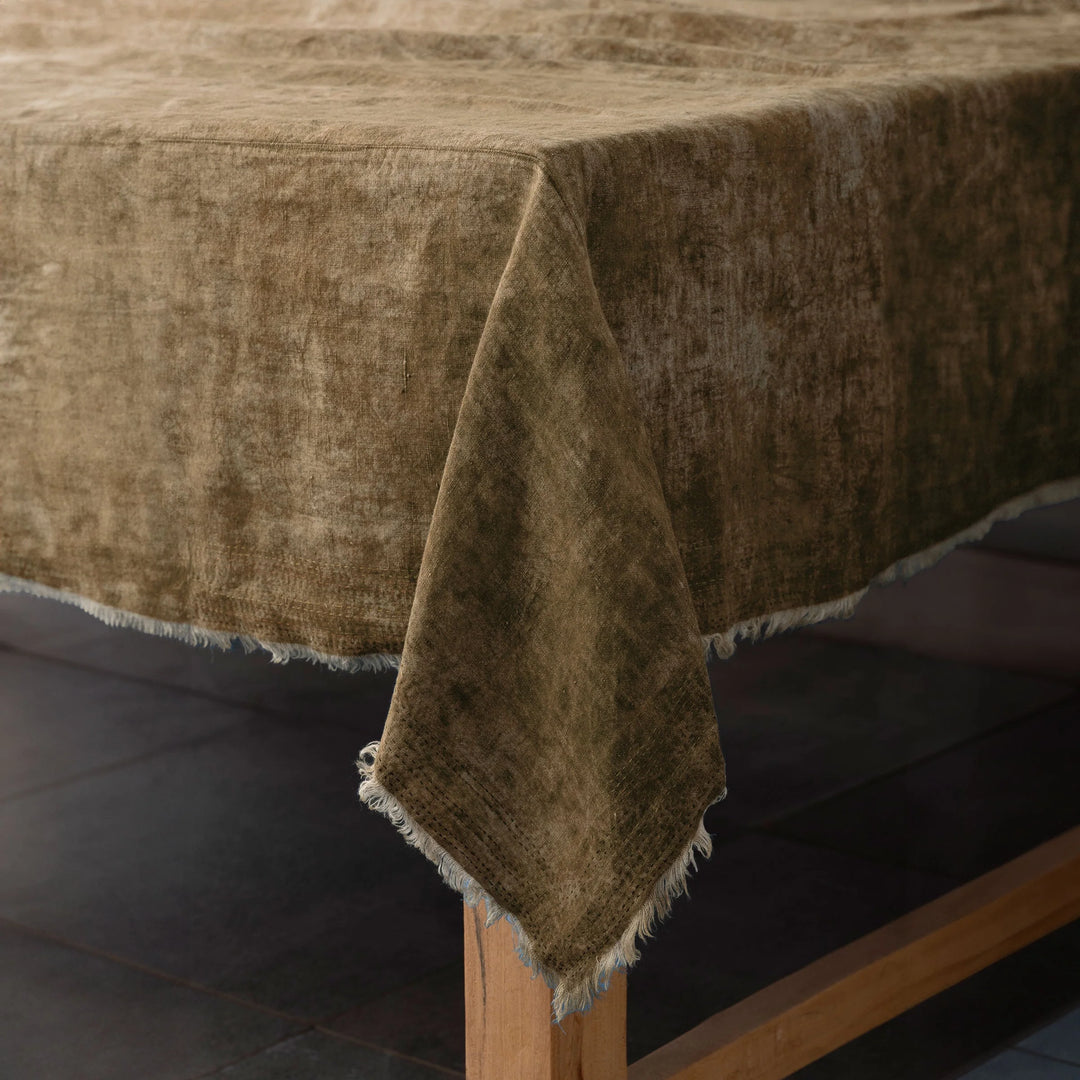 Linen Mud Dye  Kantha  New Dawn Table Cover