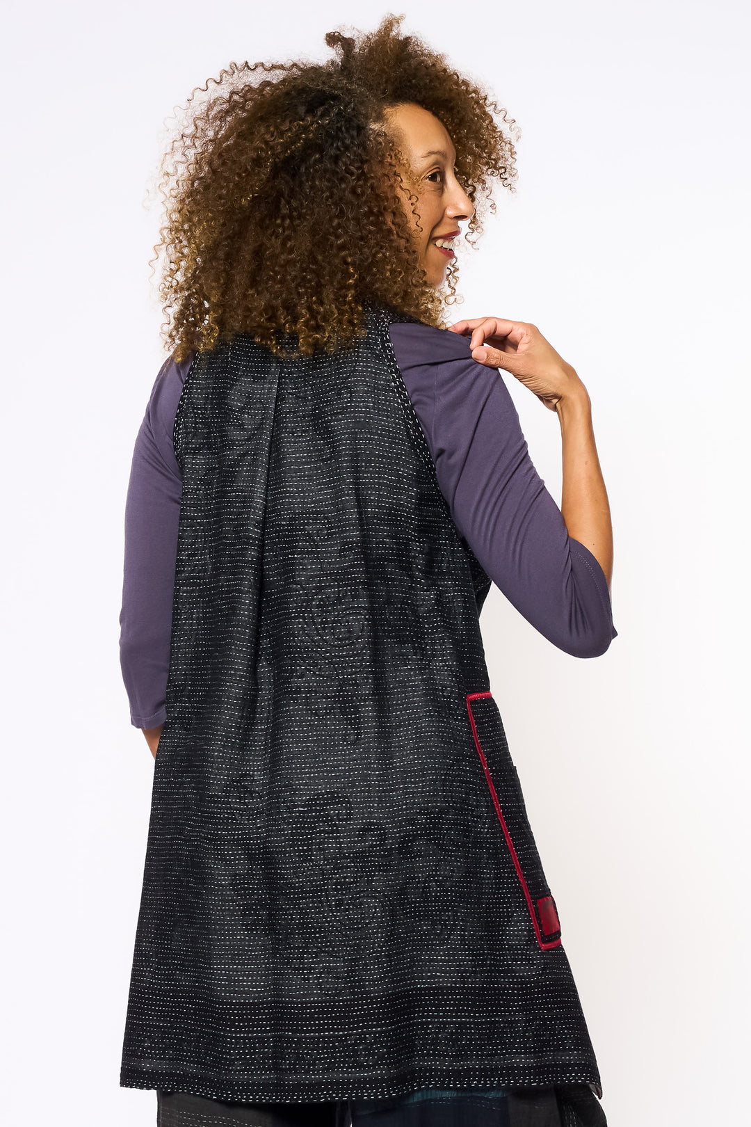 COTTON PAISLEY KANTHA BACK PLEATED VEST - cp2221-wht -