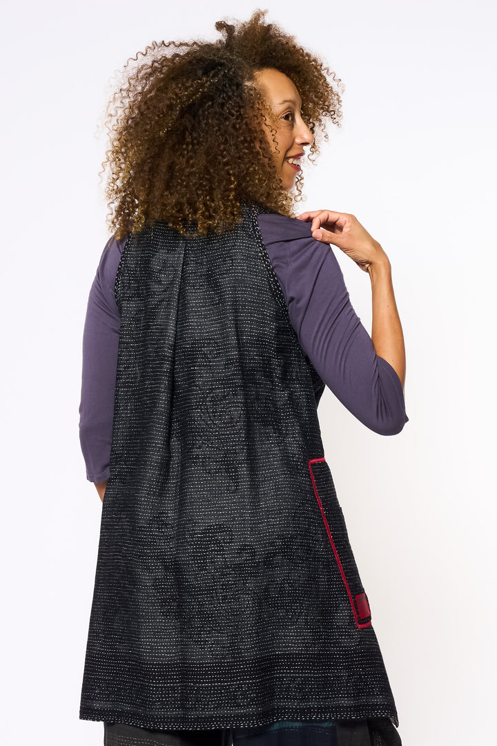 COTTON PAISLEY KANTHA BACK PLEATED VEST - cp2221-wht -