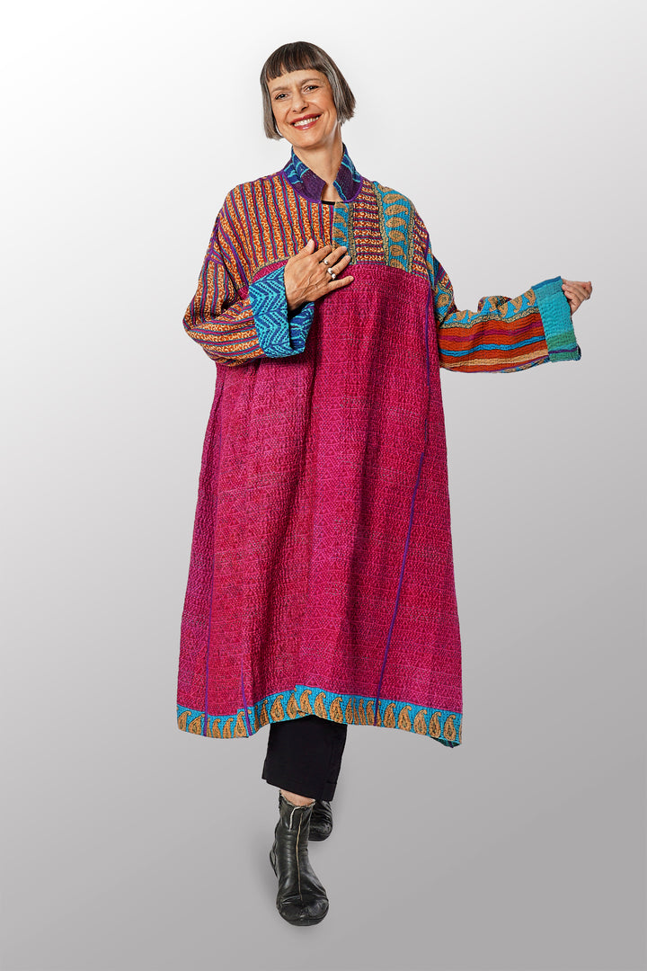 COTTON OVER DYE KANTHA NEW OVERSIZED COAT - ov4342-ctel003a -
