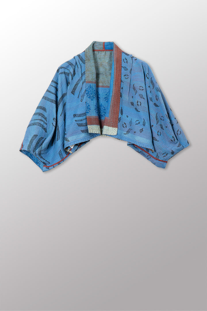 VINTAGE COTTON & NEW VOILE KANTHA PUFF SLV. SHRUG - cn2062-0006a -