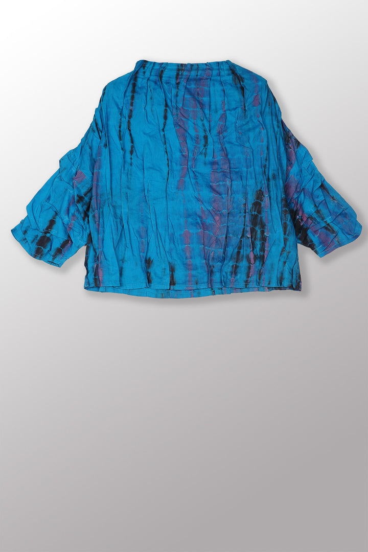 MONE SHIBORI TIE DYE WAVY TUCK FUNNEL NECK TOP - ms1582-tuq -