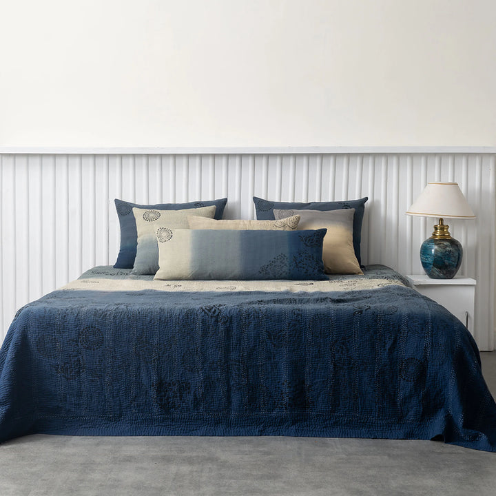 Ombre With Fray Patch Handmade Vintage Quilts -Navy