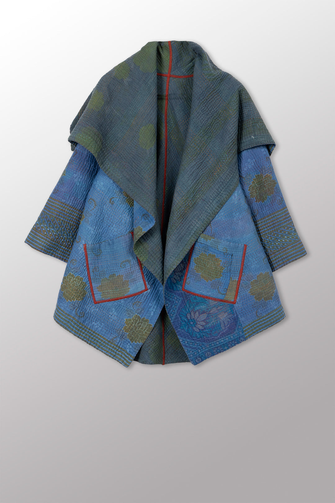 COTTON OVERDYE KANTHA CIRCULAR LONG JKT - ov4009-cblu001a -