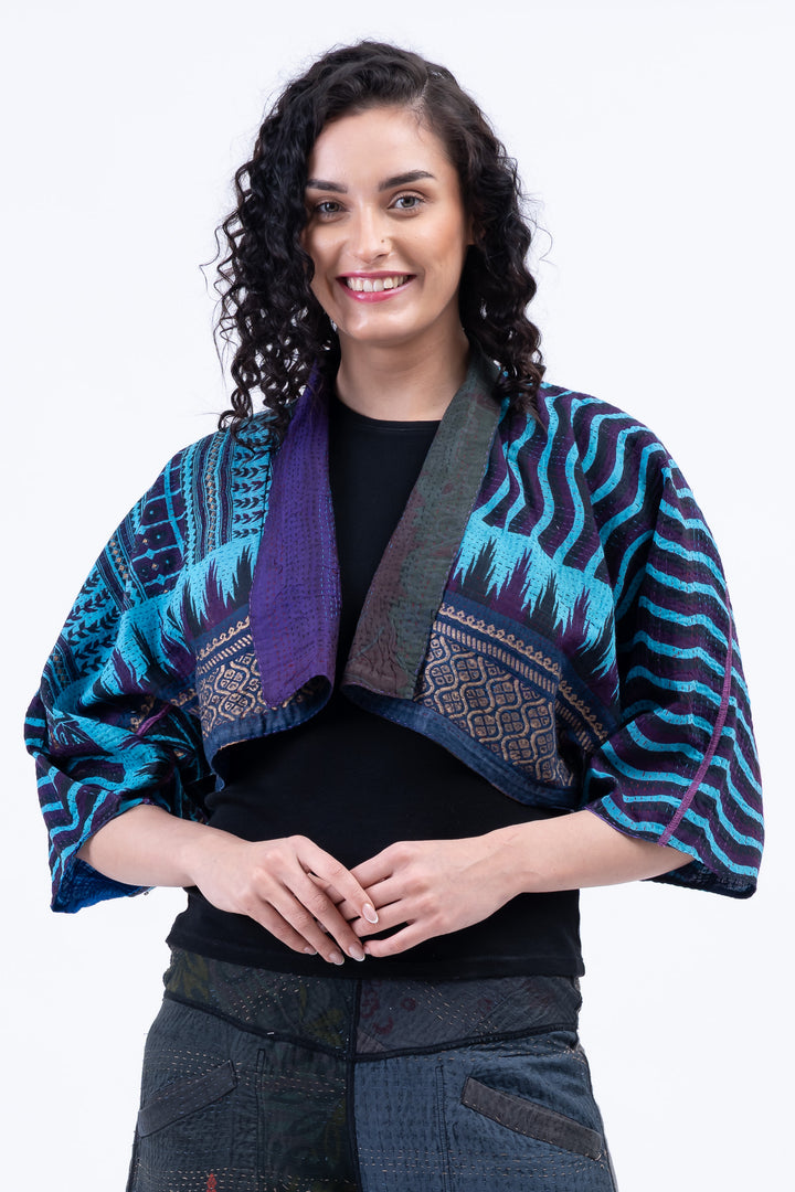 DESERT WAVES KANTHA PUFF SLV. SHRUG - dw2062-blu -