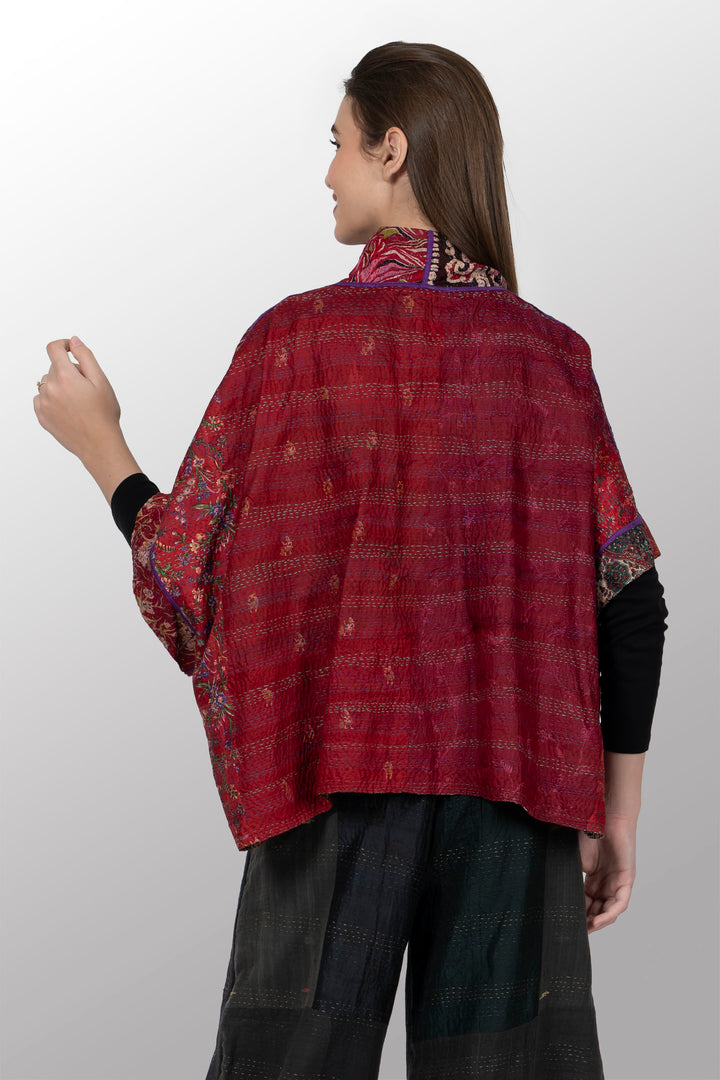 VINTAGE SILK KANTHA MINI PONCHO - sv2060-0006a -