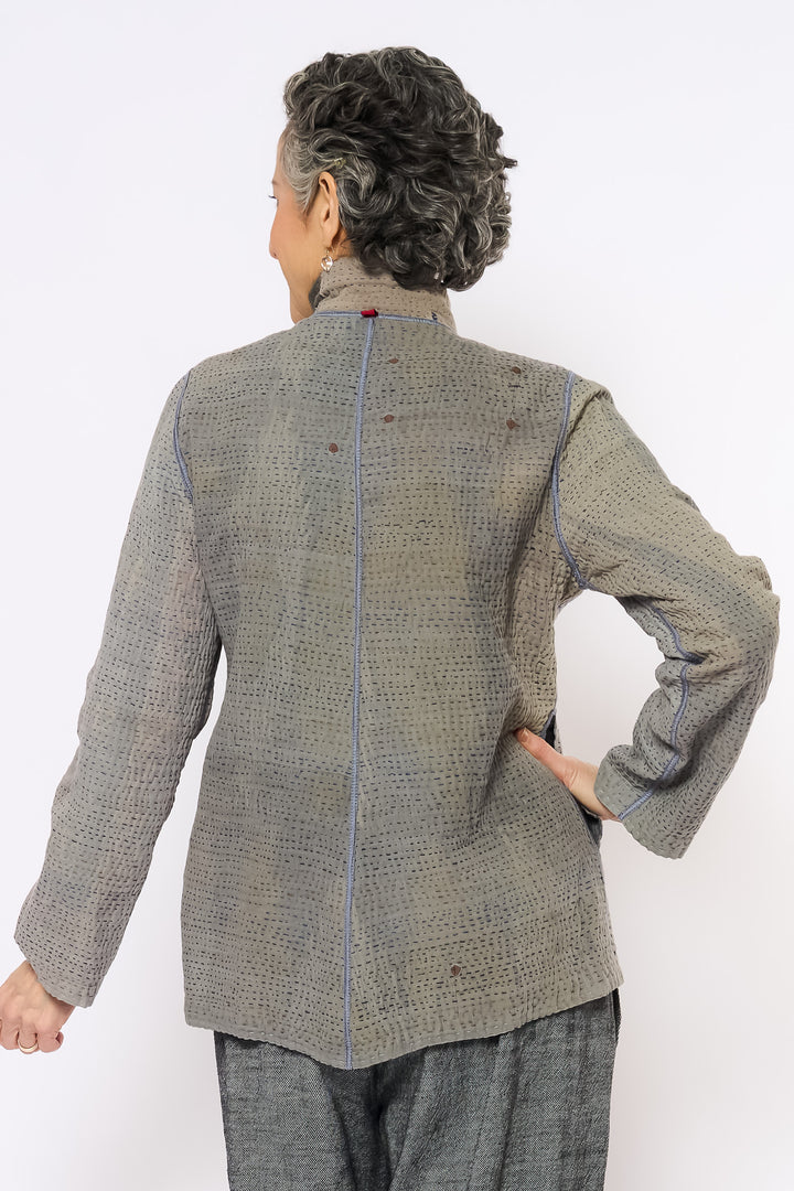 FRAYED PATCH KANTHA SIMPLE JKT - fi4022-glk -