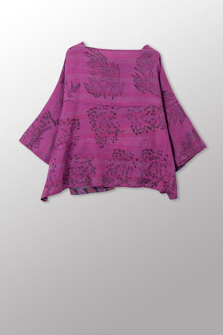 VINTAGE COTTON & NEW VOILE KANTHA 3/4 SLV. CROP TOP MIO - cn2538-0011a -