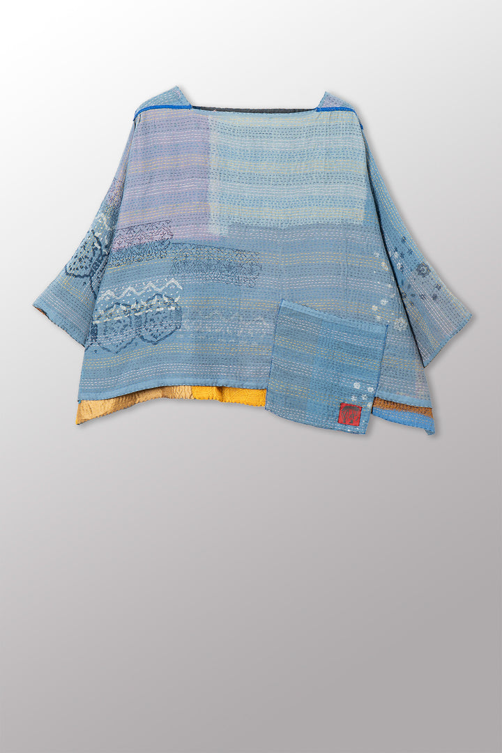 MOSAIC FRAY PATCH KANTHA 3/4 SLV. CROP TOP MIO - zb2538-mlt -