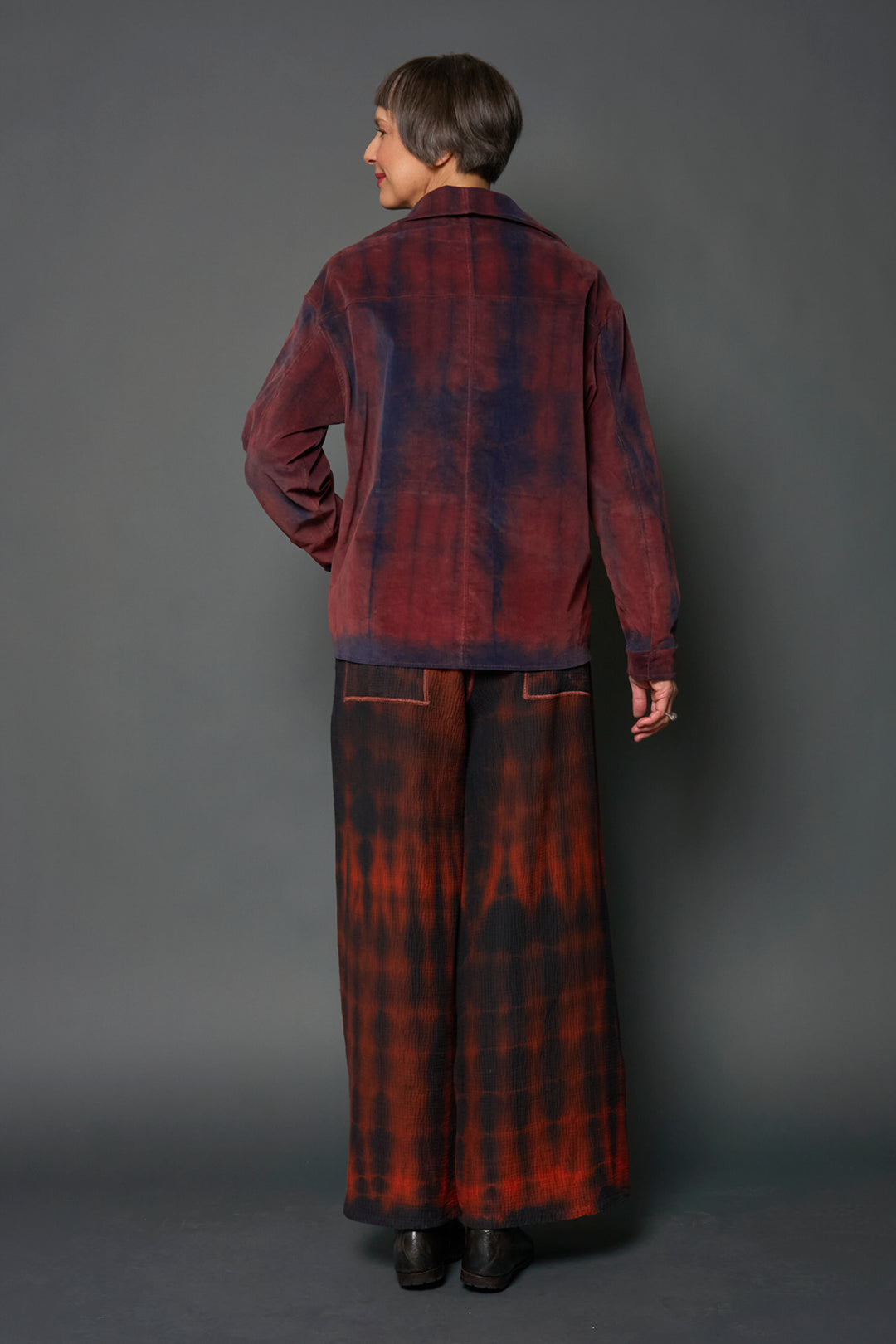 CORDUROY SHIBORI TIE DYE WORKERS JACKET - co1085-nvy -
