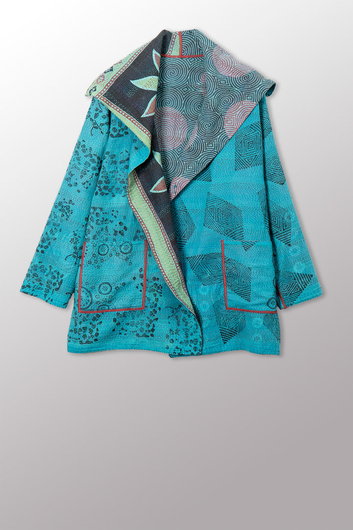 VINTAGE COTTON & NEW VOILE KANTHA POCKET JACKET - cn2002-0001a -