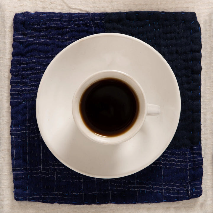 Landscape Handmade Kantha Coaster -Navy (Set of 2)
