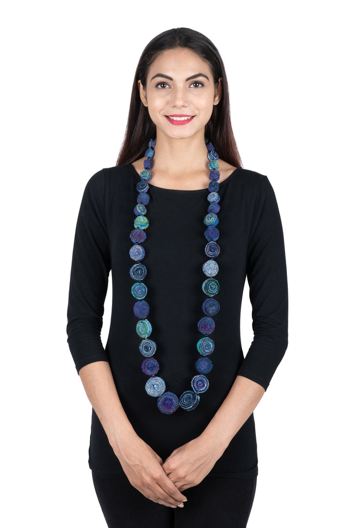 VINTAGE COTTON KANTHA SIMPLE EDDY LONG NECKLACE - cv2714-blu -