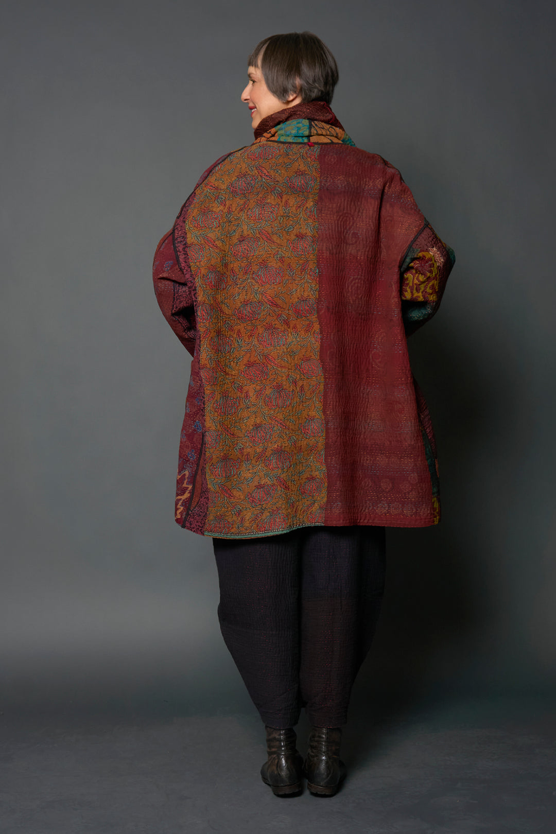 JACQUARD SILK KANTHA HAORI JACKET - js4068-brn -