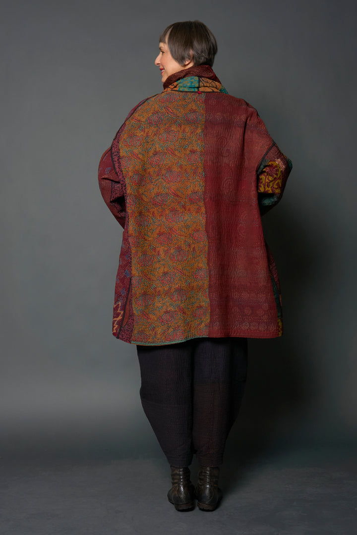 JACQUARD SILK KANTHA HAORI JACKET - js4068-brn -