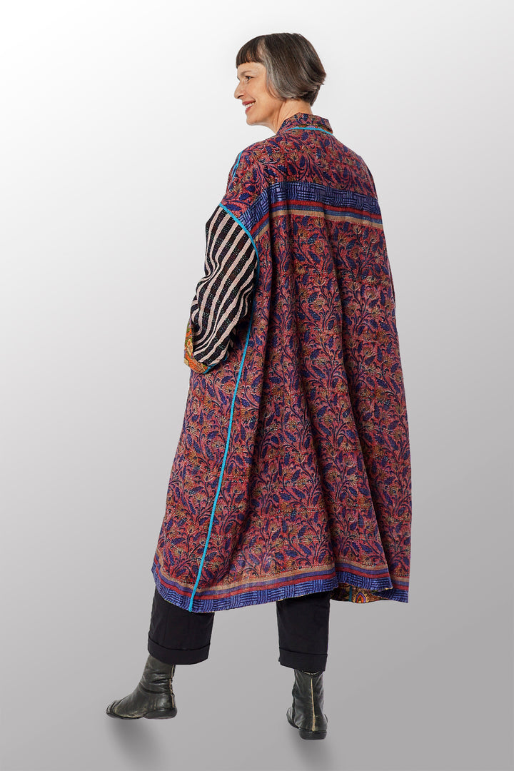 VINTAGE SILK GEORGETTE KANTHA NEW OVERSIZED COAT - sg2342-0003a -