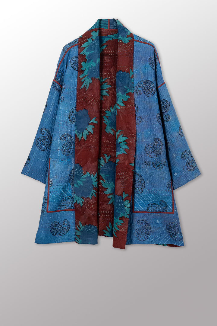 VINTAGE SILK GEORGETTE COTTON KANTHA HAORI JACKET - gc4068-0004a -