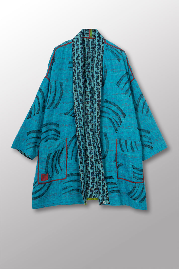 VINTAGE COTTON & NEW VOILE KANTHA HAORI JACKET - cn2068-0001a -