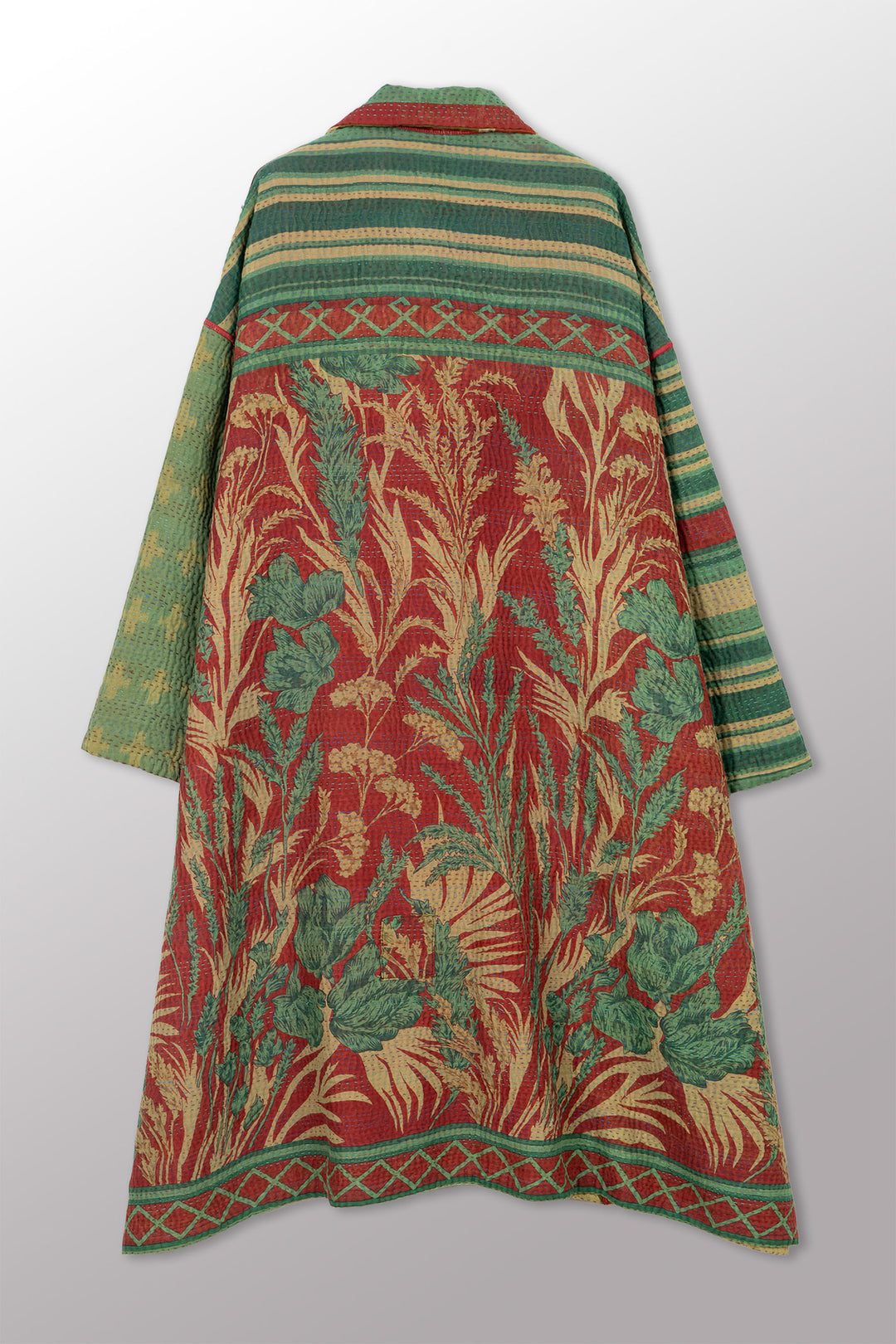 COTTON OVERDYE KANTHA NEW OVERSIZED COAT - ov4342-cgrn001a -
