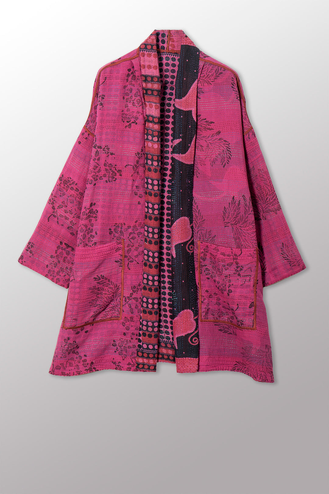 VINTAGE COTTON & NEW VOILE KANTHA HAORI JACKET - cn2068-0005a -