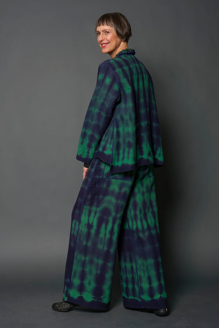 MONE SHIBORI TIE DYE KANTHA CROPPED BASIC JACKET - ms4096-grn -