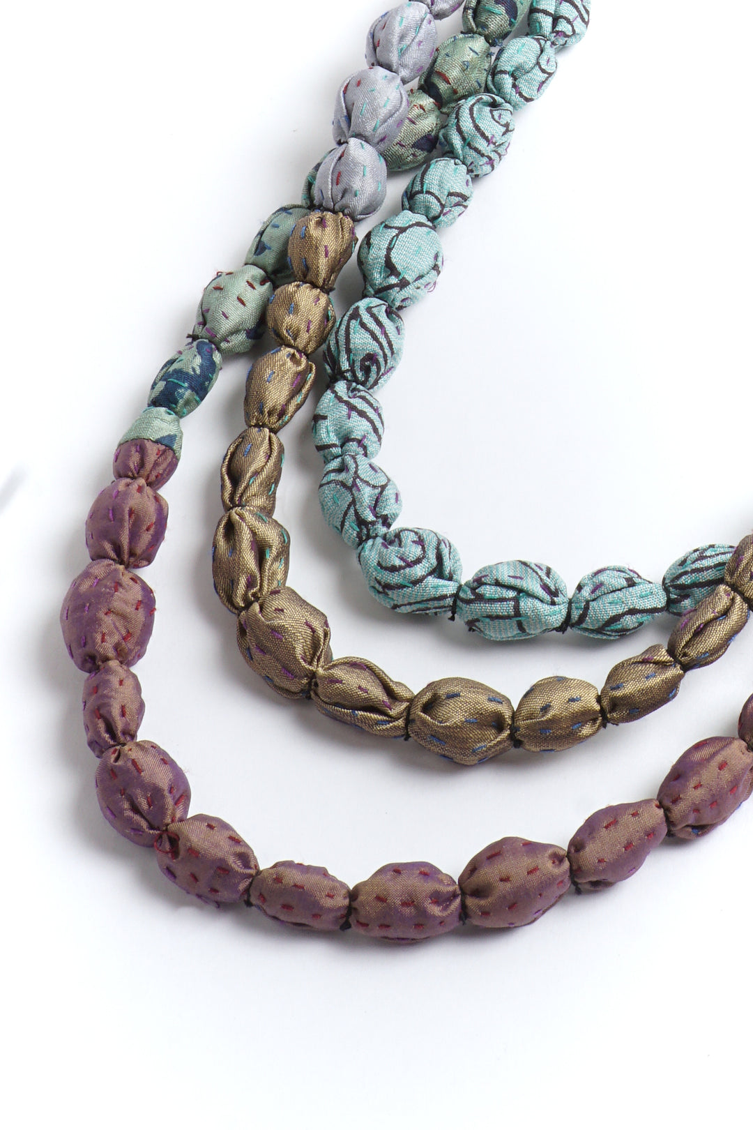 VINTAGE SILK KANTHA TIE-BEADS LONG NECKLACE - sv2707-ntr -
