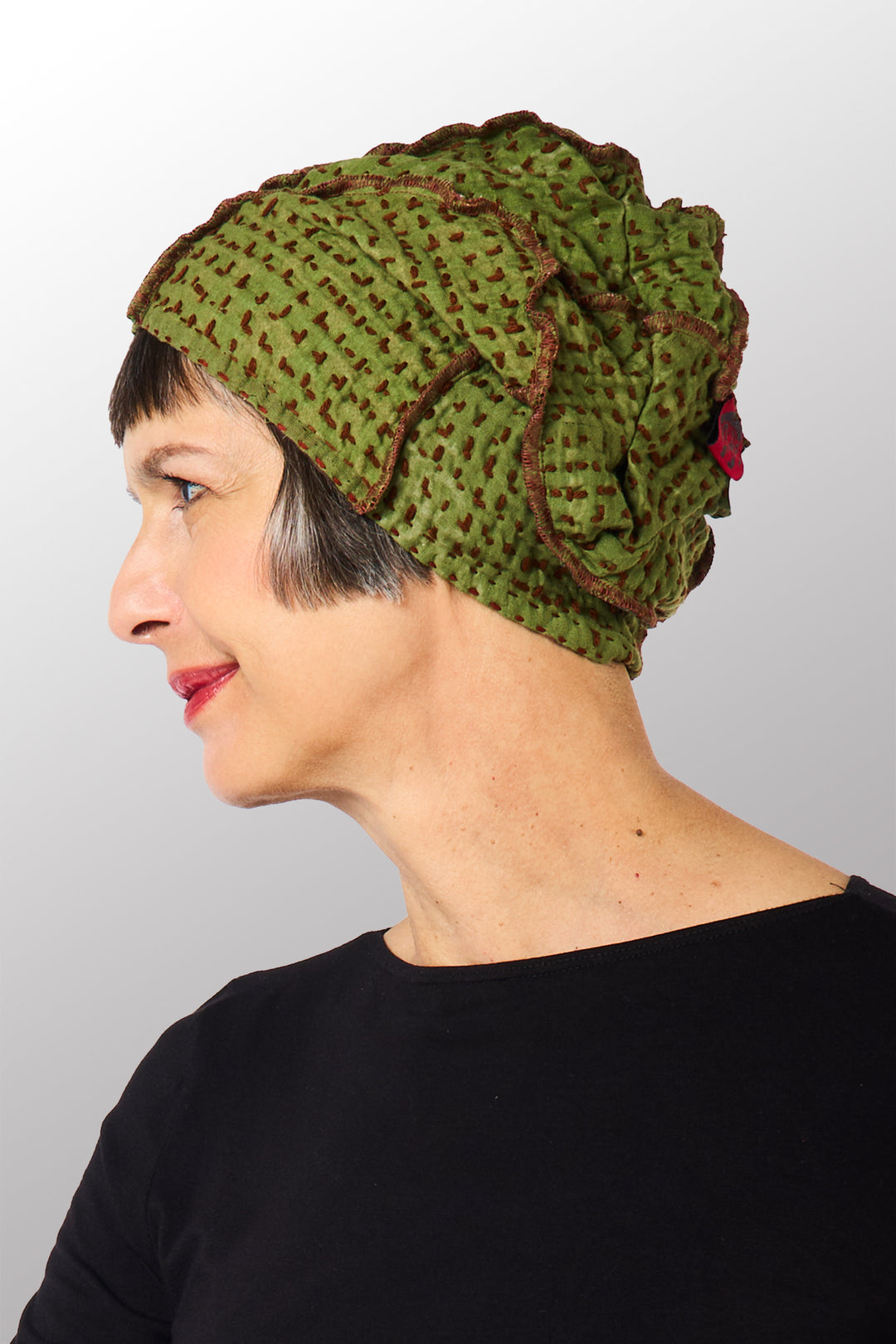 ABSTRACT WAFFLE KANTHA PATCHWORK HAT - bw3880-red -