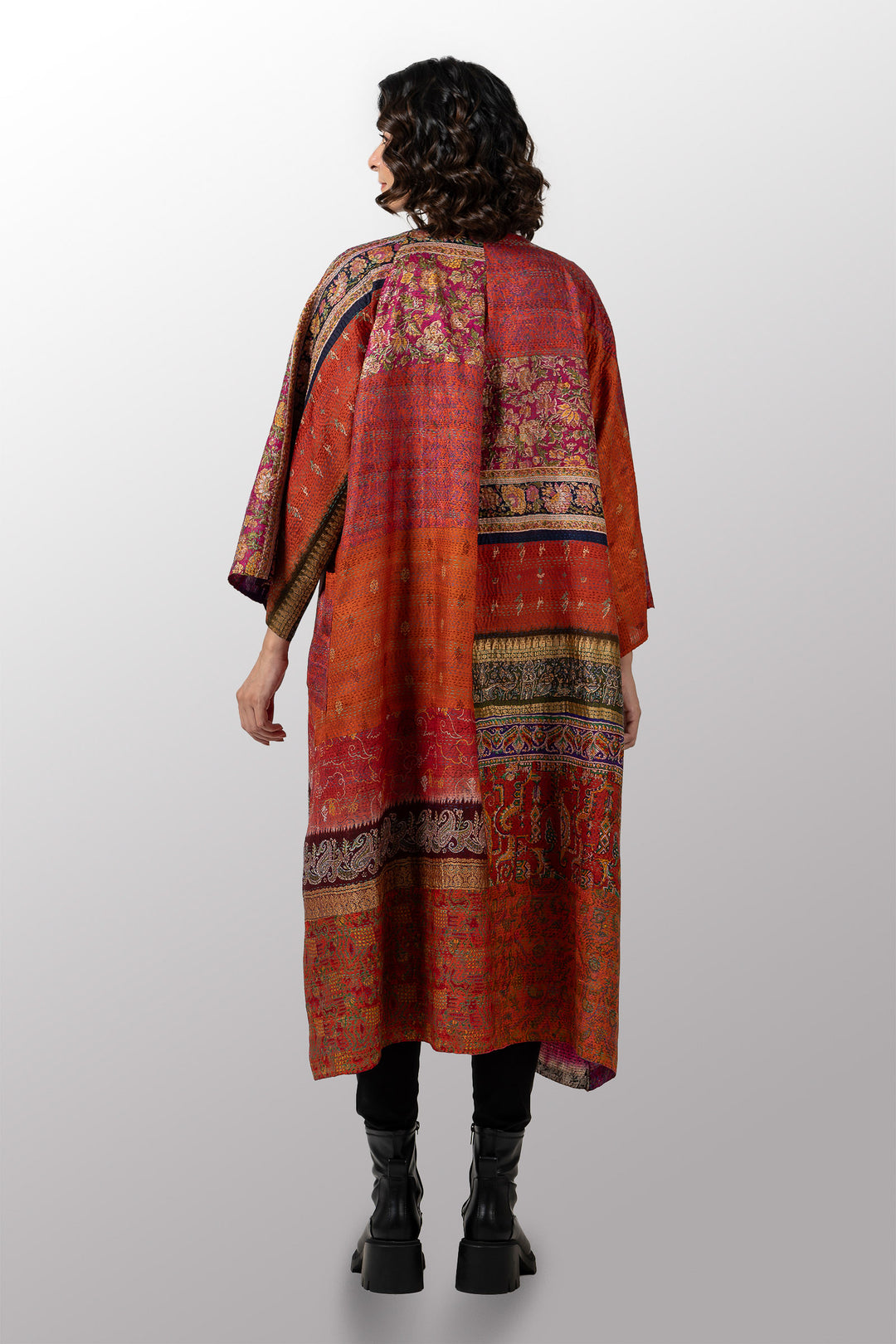 VINTAGE SILK KANTHA KIMONO MAXI - sv2318-0012a -