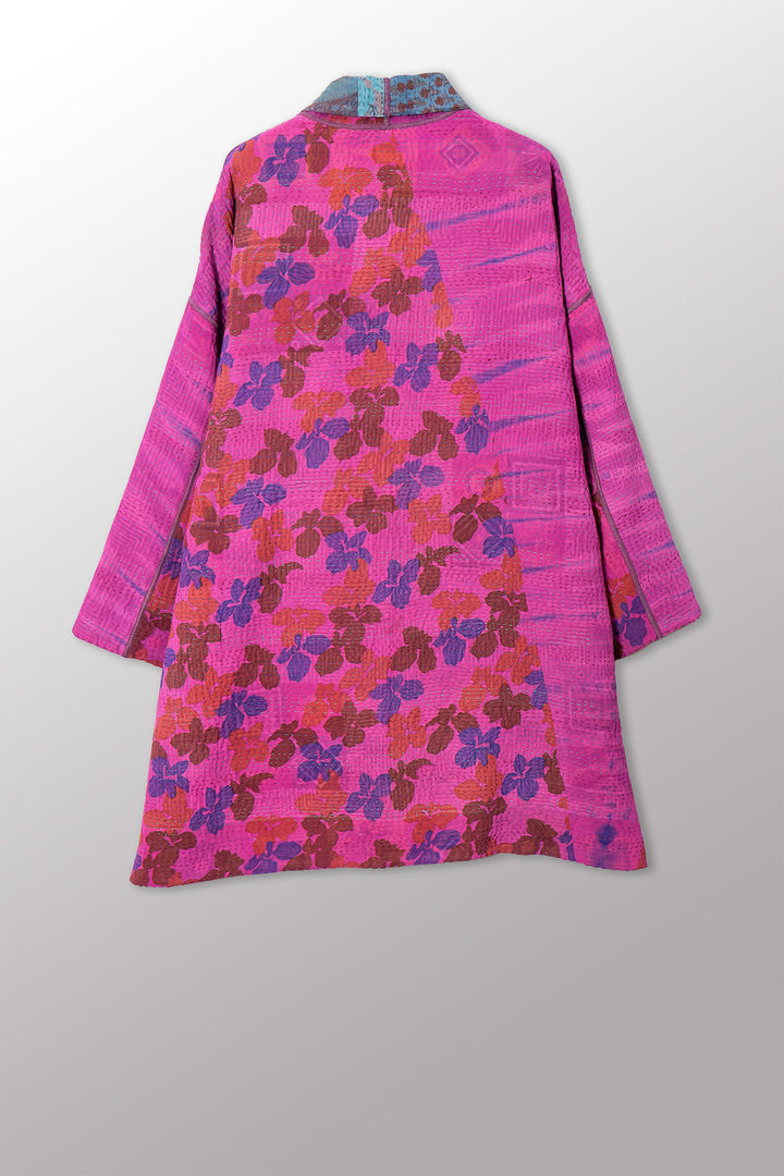 VINTAGE SILK GEORGETTE COTTON KANTHA HAORI JACKET - gc4068-0005a -