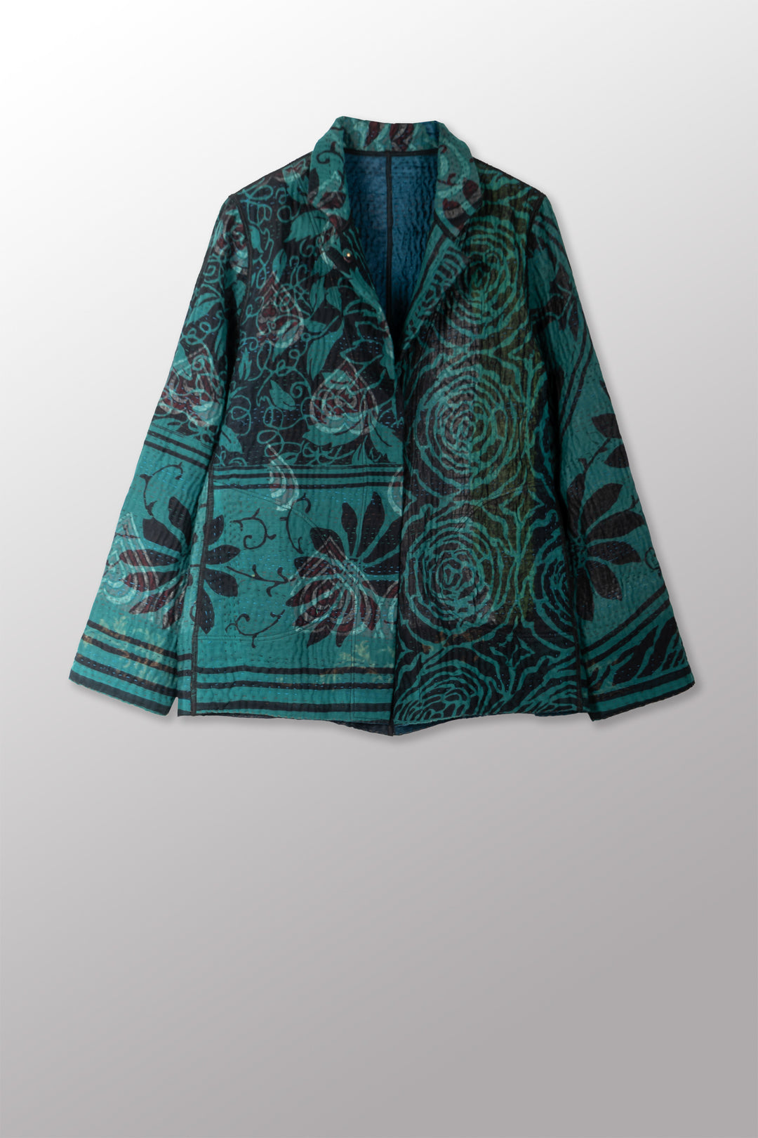 EMERALD GREEN KANTHA SIMPLE JACKET - eg4022-tel -