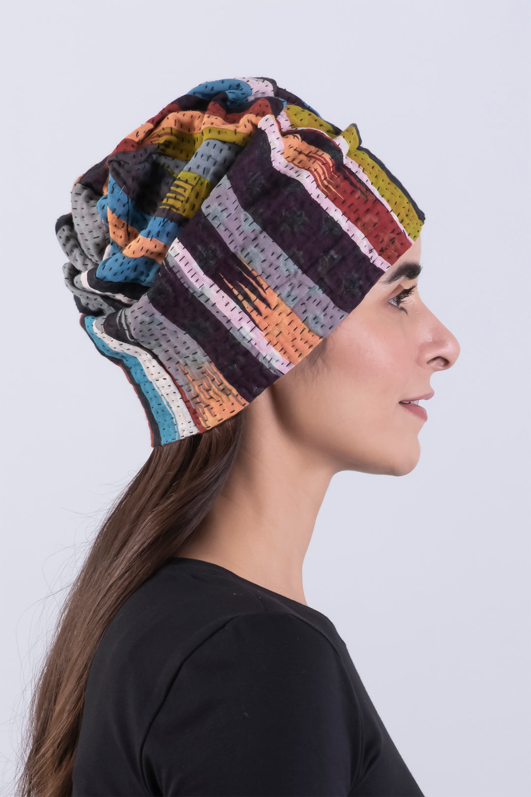 IKAT STRIPE KANTHA PATCHWORK HAT - is4880-red -
