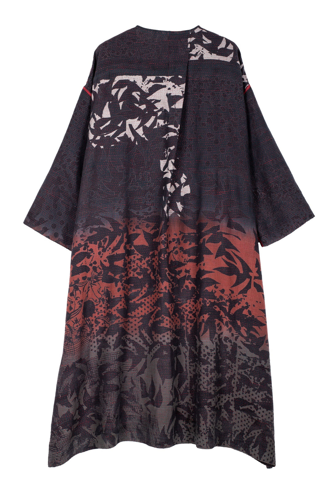 MONOTONE TWILIGHT PRINT KANTHA LONG DUSTER - tp2328-red -