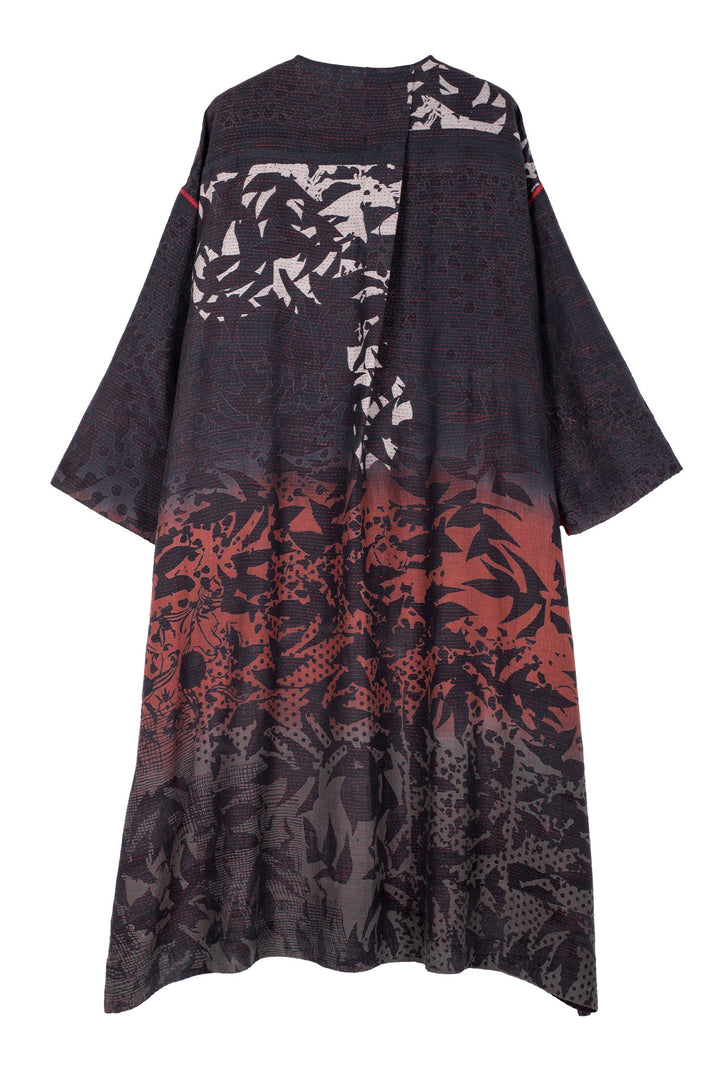 MONOTONE TWILIGHT PRINT KANTHA LONG DUSTER - tp2328-red -