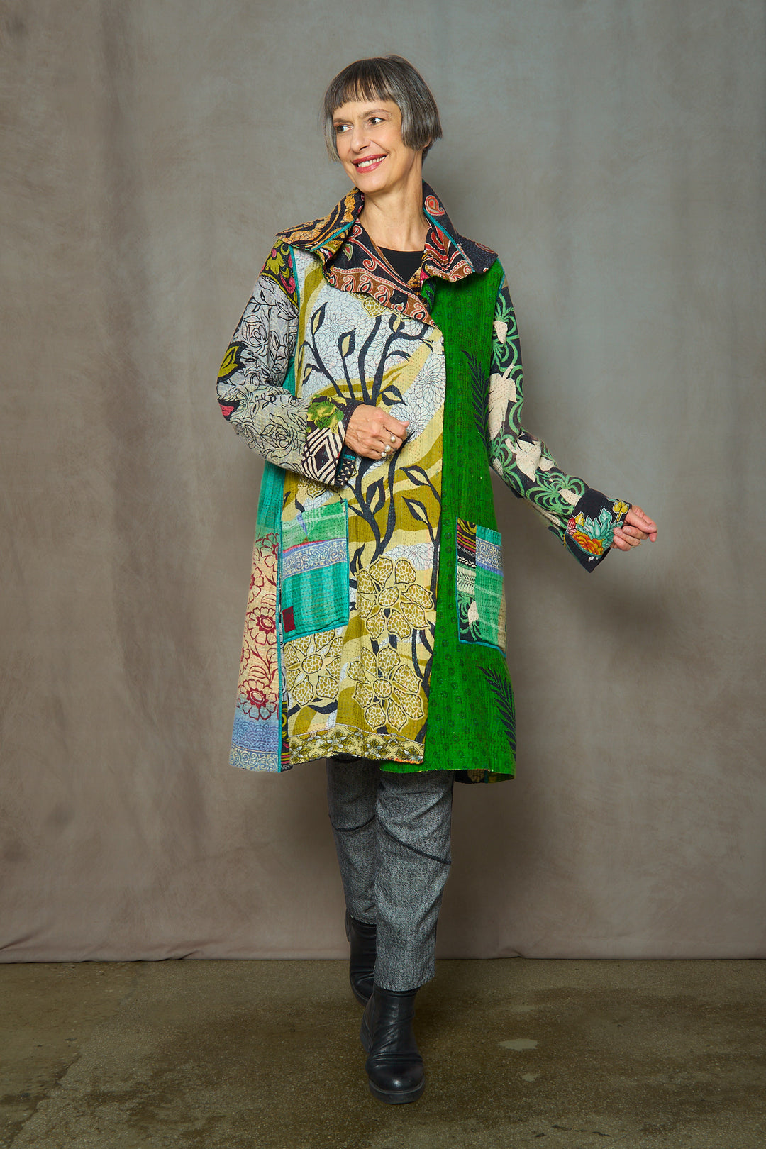 PUZZLE KANTHA POCKET MEDIUM COAT - pz4316-grn -