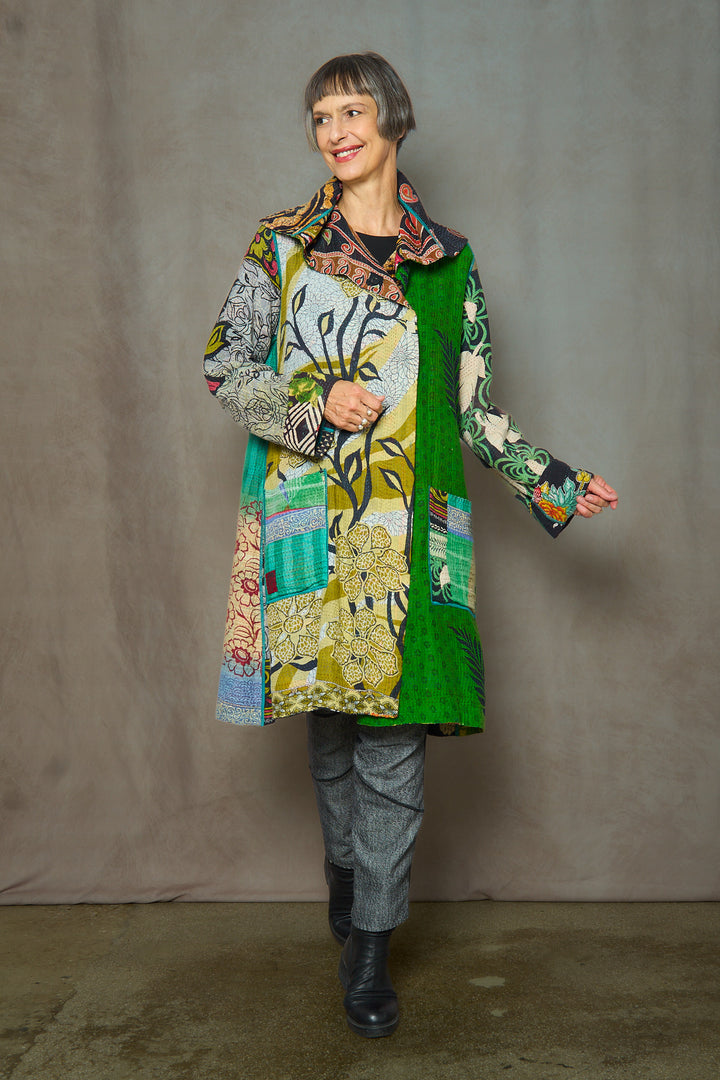 PUZZLE KANTHA POCKET MEDIUM COAT - pz4316-grn -