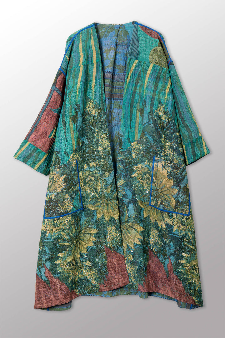 VINTAGE SILK GEORGETTE COTTON KANTHA LONG DUSTER - gc4328-0002a -