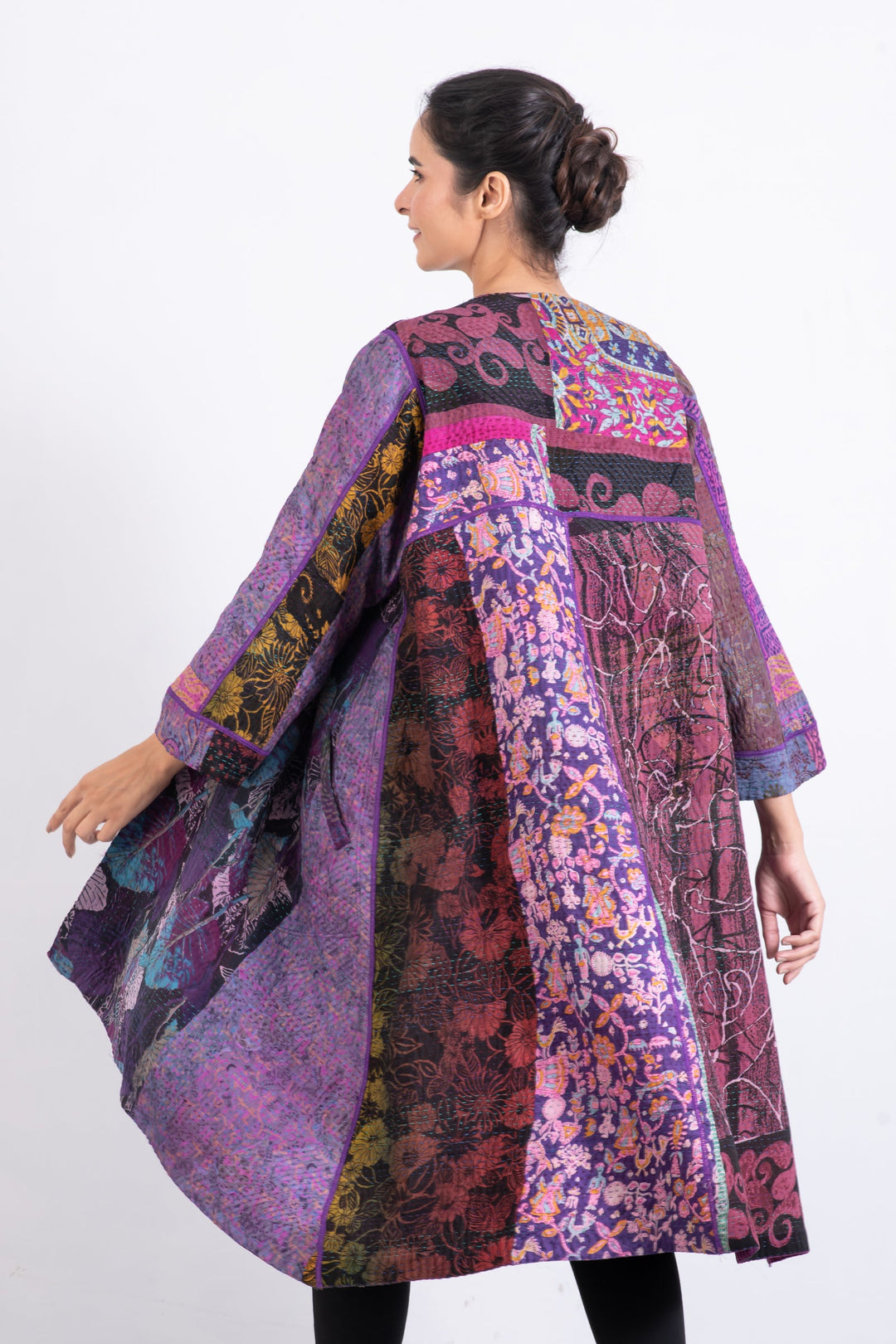 JACQUARD SILK KANTHA WRAP FLARE COAT - js4330-prp -