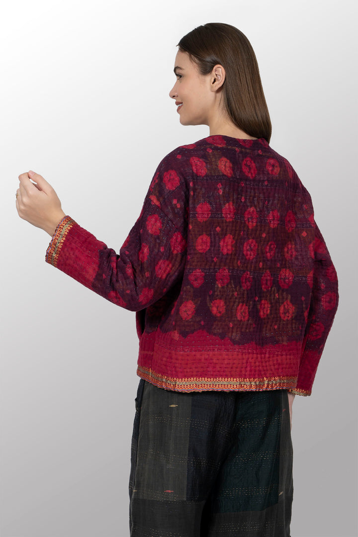 QUILTED OVER DYE COTTON KANTHA CREW NECK SHORT JKT - oq5053-cred002a -