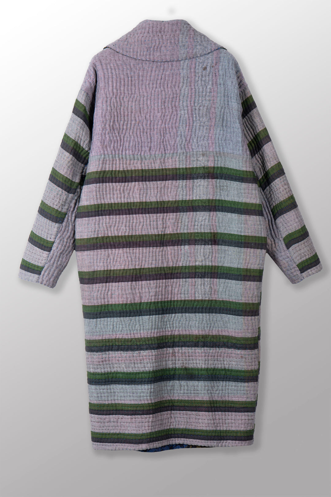 QUILTED OVERDYE COTTON KANTHA DOUBLE BREAST LONG COAT - oq5340-cblu002a -