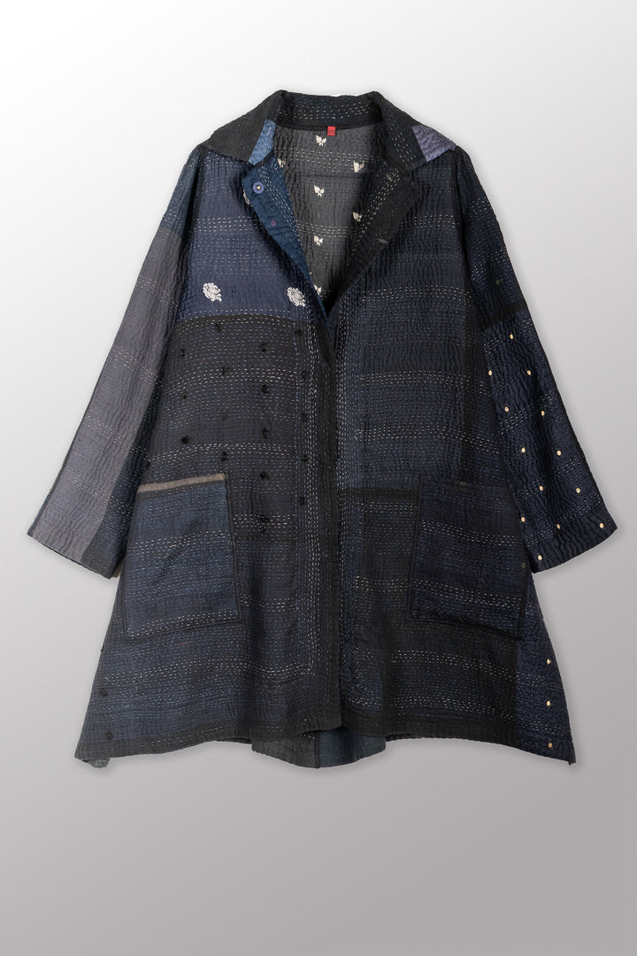 JAIPUR PATCH KANTHA A-LINE DUSTER - jp4311-blk -