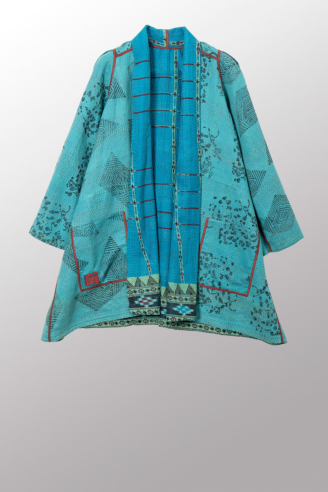 VINTAGE COTTON & NEW VOILE KANTHA A-LINE JKT - cn2003-0008a -