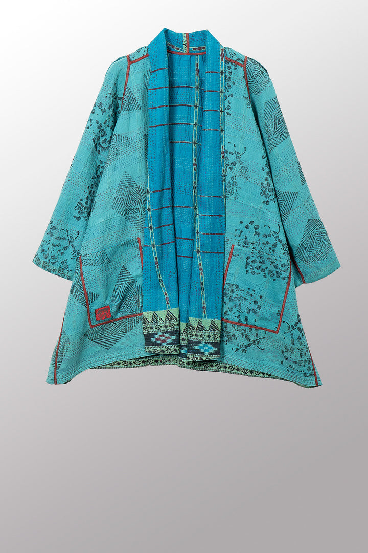 VINTAGE COTTON & NEW VOILE KANTHA A-LINE JKT - cn2003-0008a -