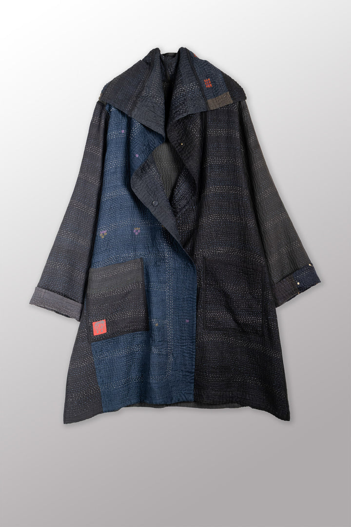 JAIPUR PATCH KANTHA POCKET MEDIUM COAT - jp4316-blk -