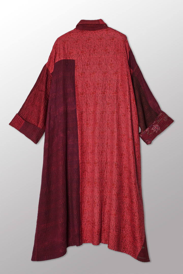 JAIPUR PATCH KANTHA OVERSIZED COAT - jp4326-red -