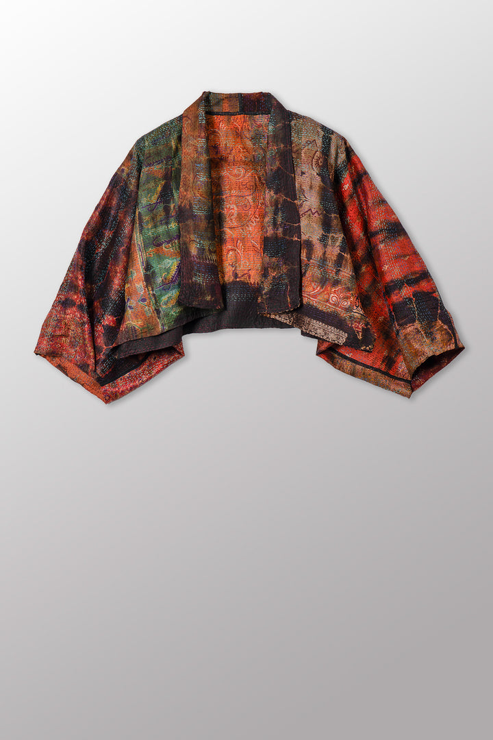 TIE DYE VINTAGE SILK KANTHA PUFF SLV. SHRUG - st-sv2062-0001a -