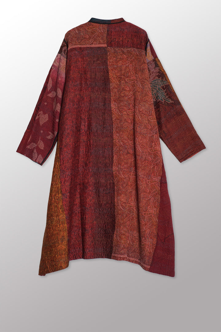 JACQUARD SILK KANTHA KAFTAN COAT - js4343-brn -