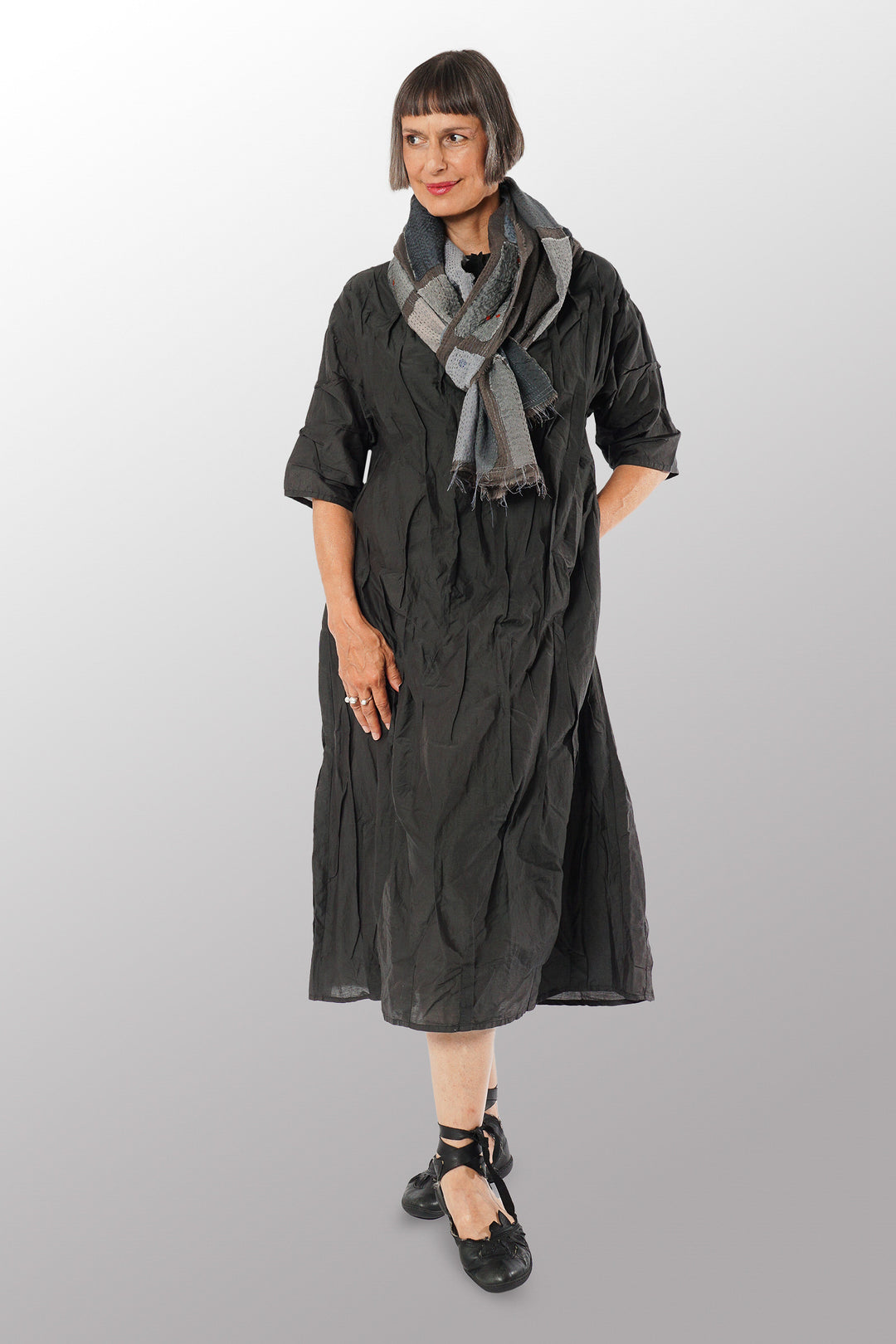 TONAL TILE PATCH KANTHA SCARF STANDARD - tt2801-gry -