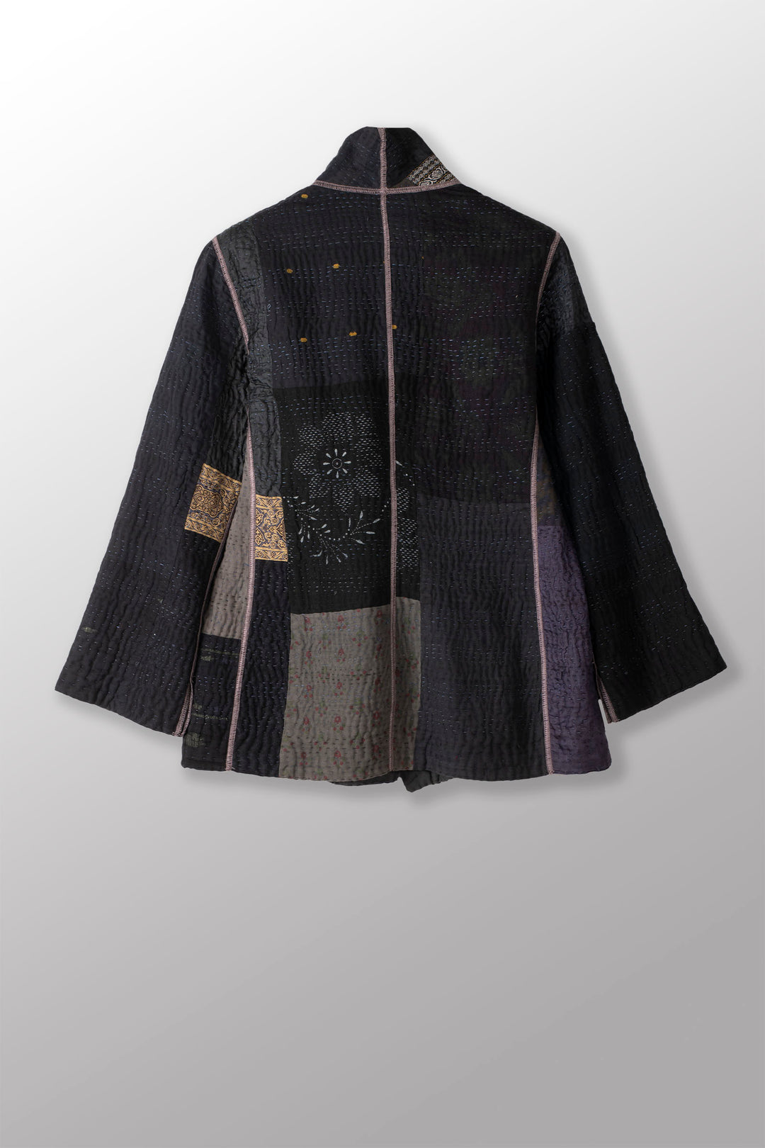 COTTON SILK SW PATCH KANTHA SHORT JKT - ws4007-blk -