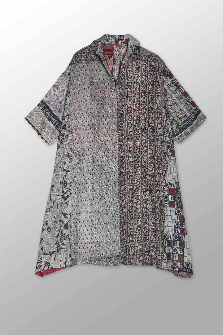 VINTAGE SILK KANTHA 3/4 SLV. SHIRT DRESS - sv2459-0001s -