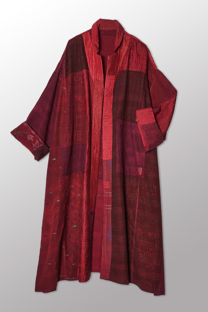 JAIPUR PATCH KANTHA OVERSIZED COAT - jp4326-red -